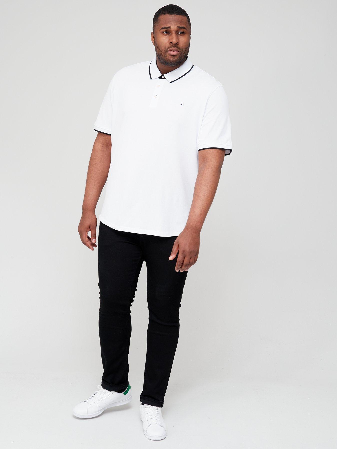 Image 3 of 4 of Jack & Jones Plus Paulos Tipped Polo Shirt - White