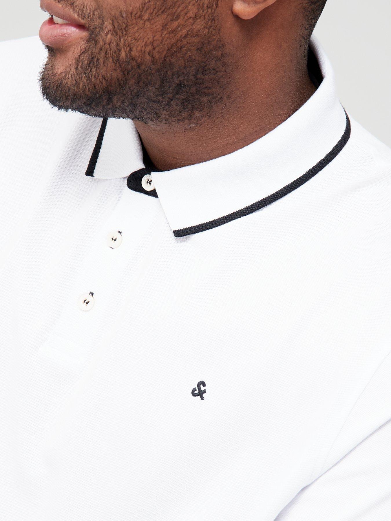 Image 4 of 4 of Jack & Jones Plus Paulos Tipped Polo Shirt - White
