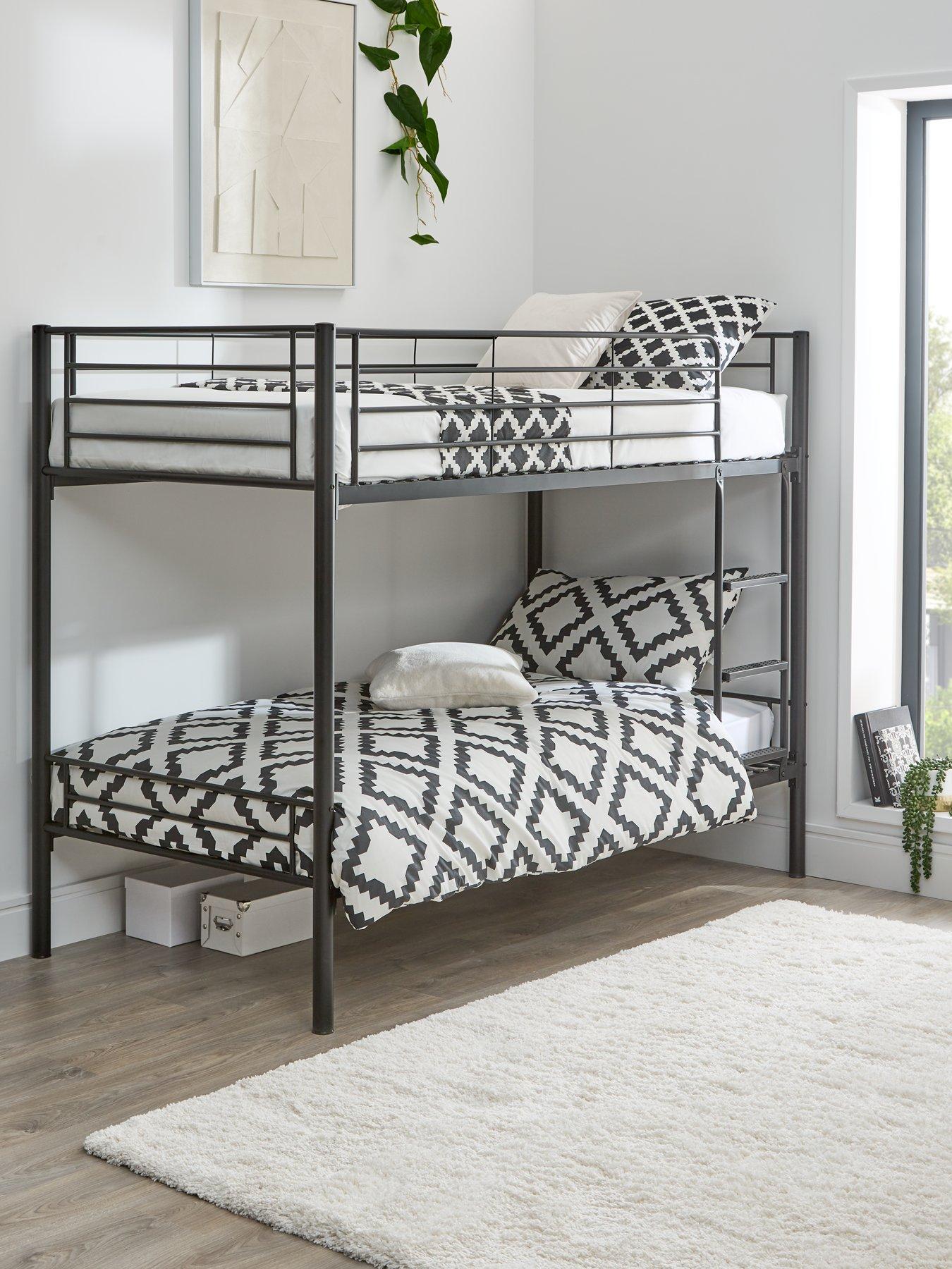 The Very Collection Domino Metal Bunk Bed Frame with Mattress Options - Ladder And Guard Rail On Top Bunk