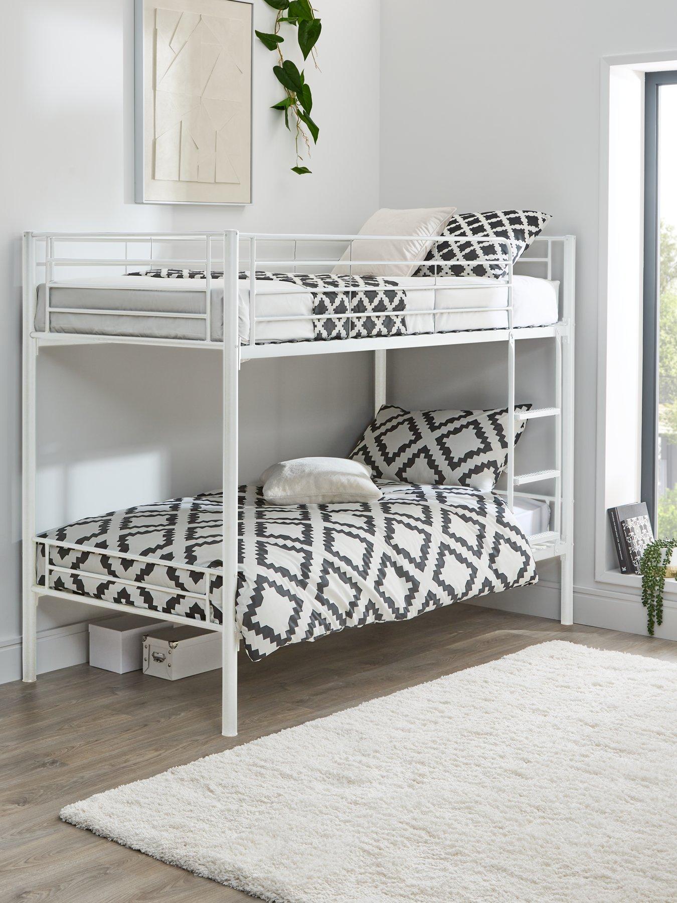 The Very Collection Domino Metal Bunk Bed Frame with Mattress Options - Ladder And Guard Rail On Top Bunk