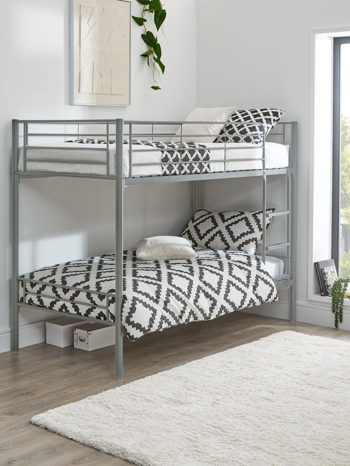 Very Home Domino Metal Bunk Bed Frame with Mattress Options - Ladder And Guard Rail On Top Bunk