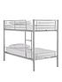  image of kidspace-domino-metal-bunk-bed-frame-with-mattress-options-ladder-and-guard-rail-on-top-bunk