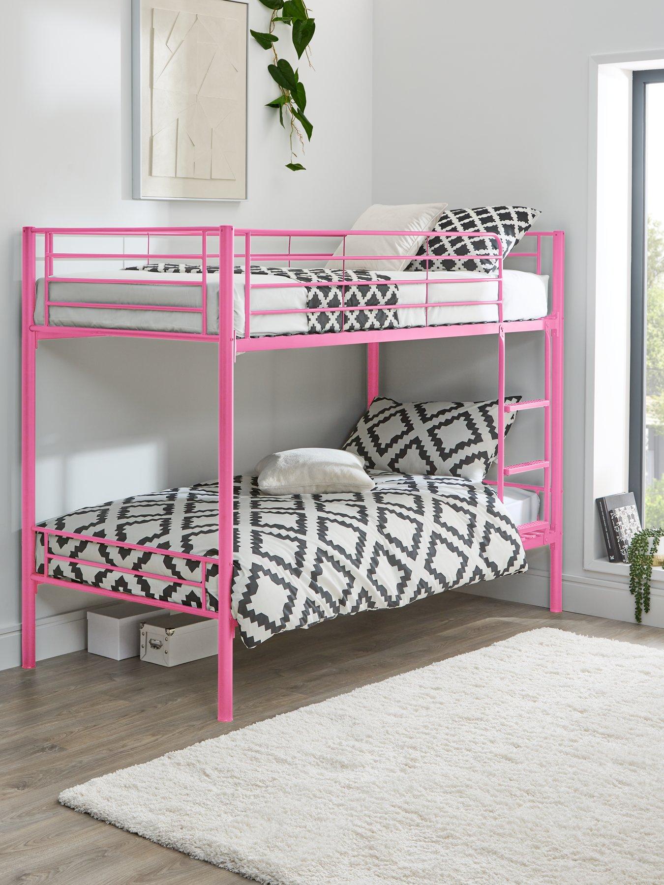 Very Home Domino Metal Bunk Bed Frame with Mattress Options - Ladder And Guard Rail On Top Bunk