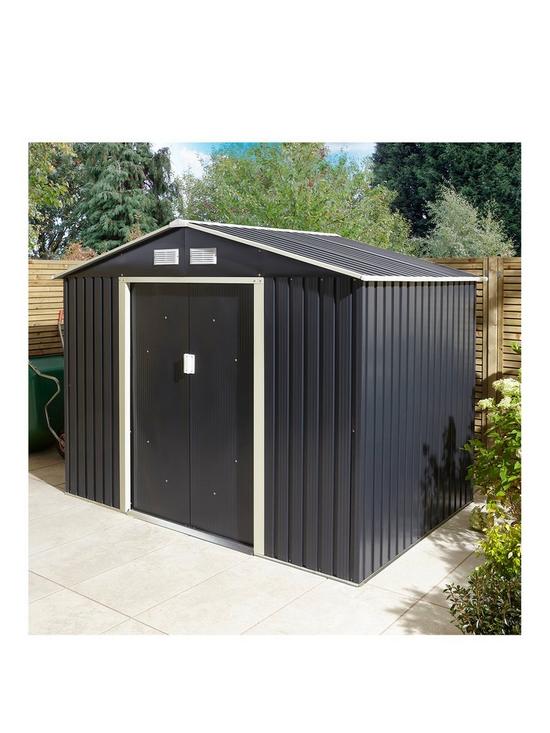 front image of rowlinson-trentvale-8-x-6ft-metal-apex-shed-dark-grey