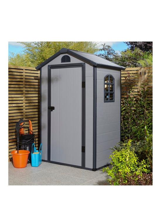 front image of rowlinson-airevale-4x3-apex-plastic-shed-light-grey