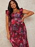  image of chi-chi-london-curve-curvenbspruffle-floral-print-midi-dress-berry