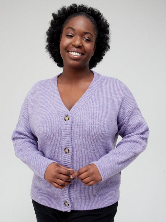 front image of v-by-very-curve-knitted-cable-cardigan-lilac