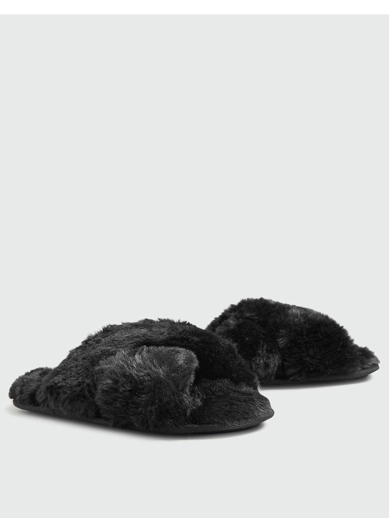 Yours Women's Cross Strap Faux Fur Slippers