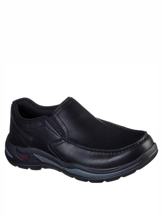 front image of skechers-arch-fit-motley-hust-slip-on-shoes