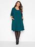 yours-yours-34-sleeve-rib-drape-pocket-dress-tealfront