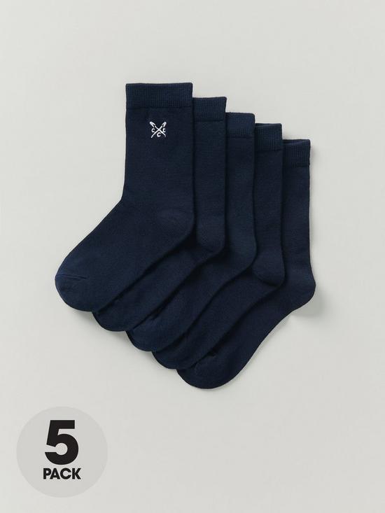 front image of crew-clothing-boys-embroidered-socks-5-packnbsp--navynbsp