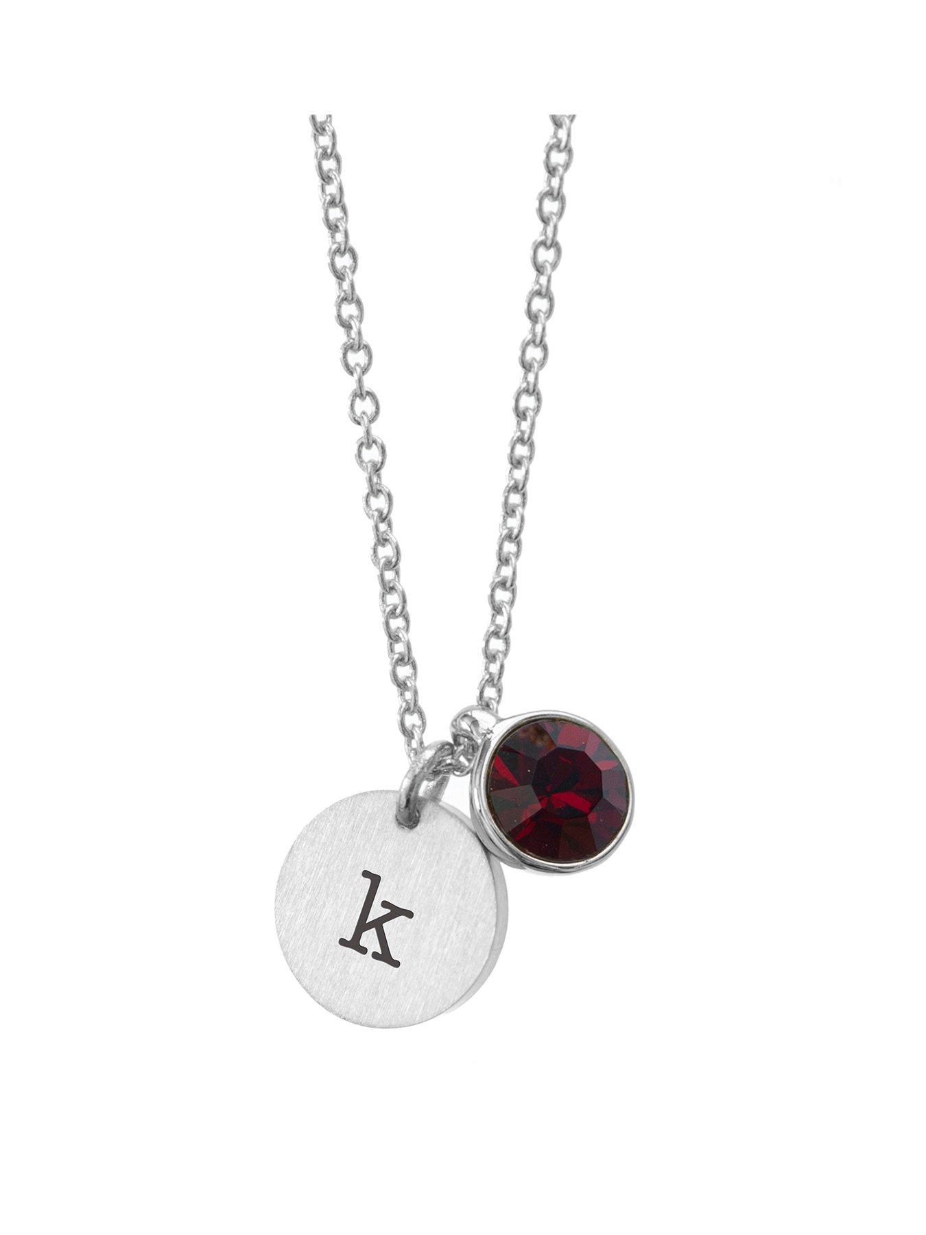 undefined Personalised Silver Birthstone Crystal and Disc Necklace