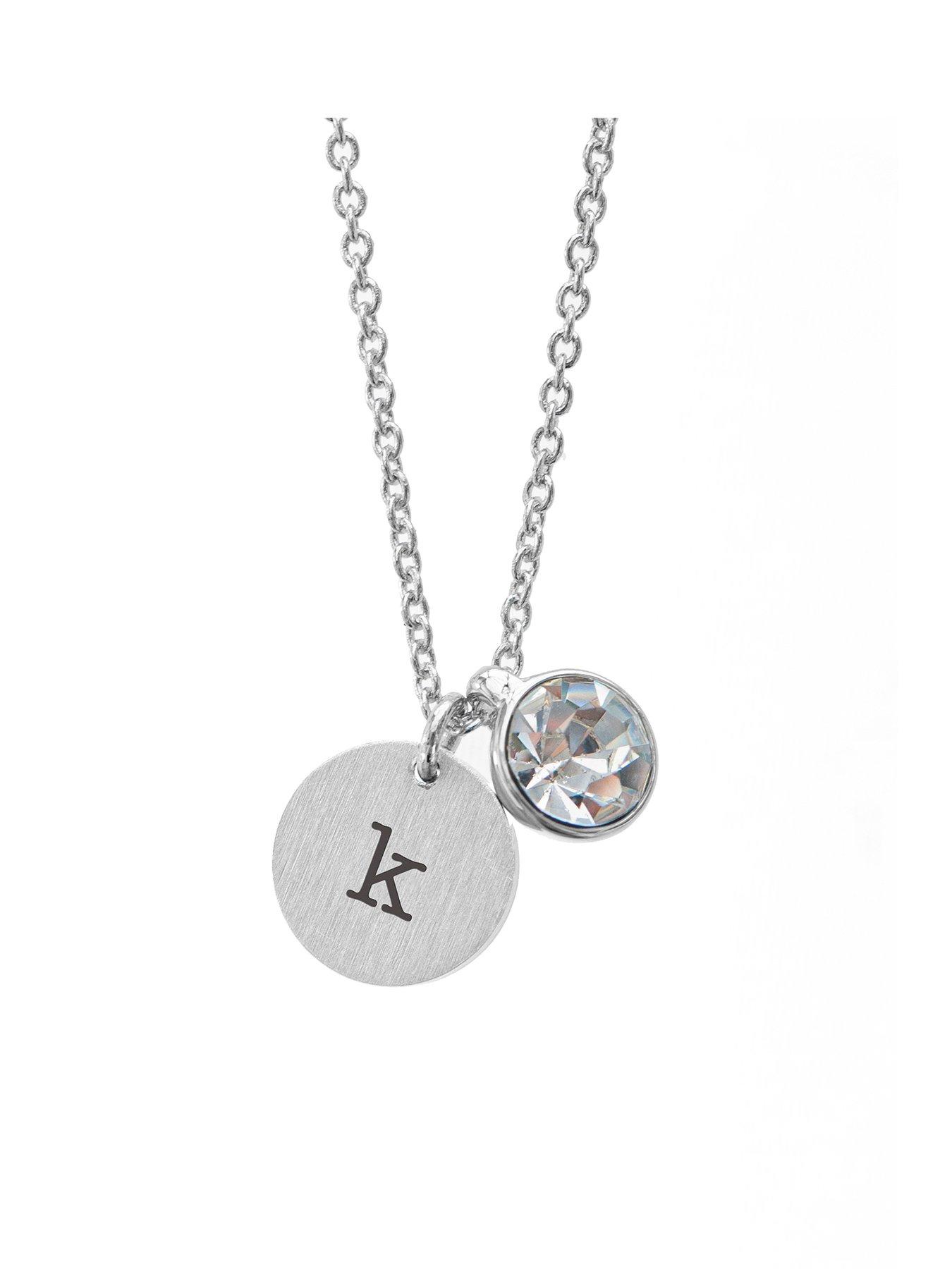 undefined Personalised Silver Birthstone Crystal and Disc Necklace
