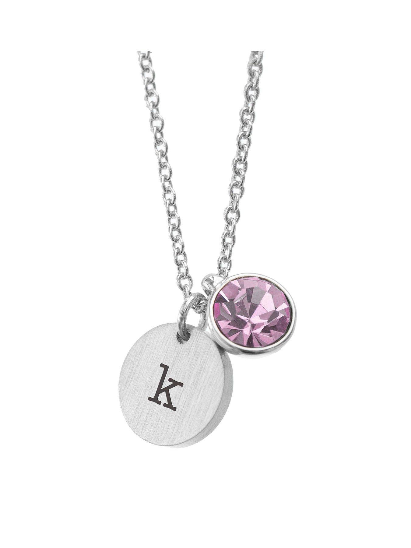 undefined Personalised Silver Birthstone Crystal and Disc Necklace