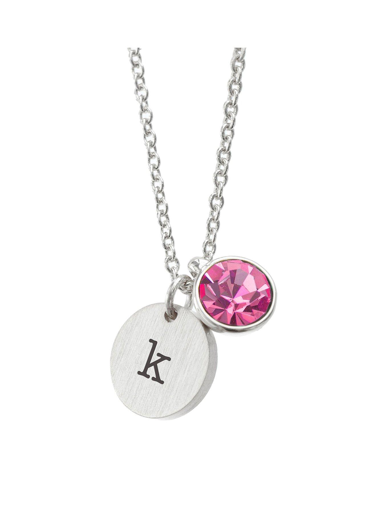 undefined Personalised Silver Birthstone Crystal and Disc Necklace