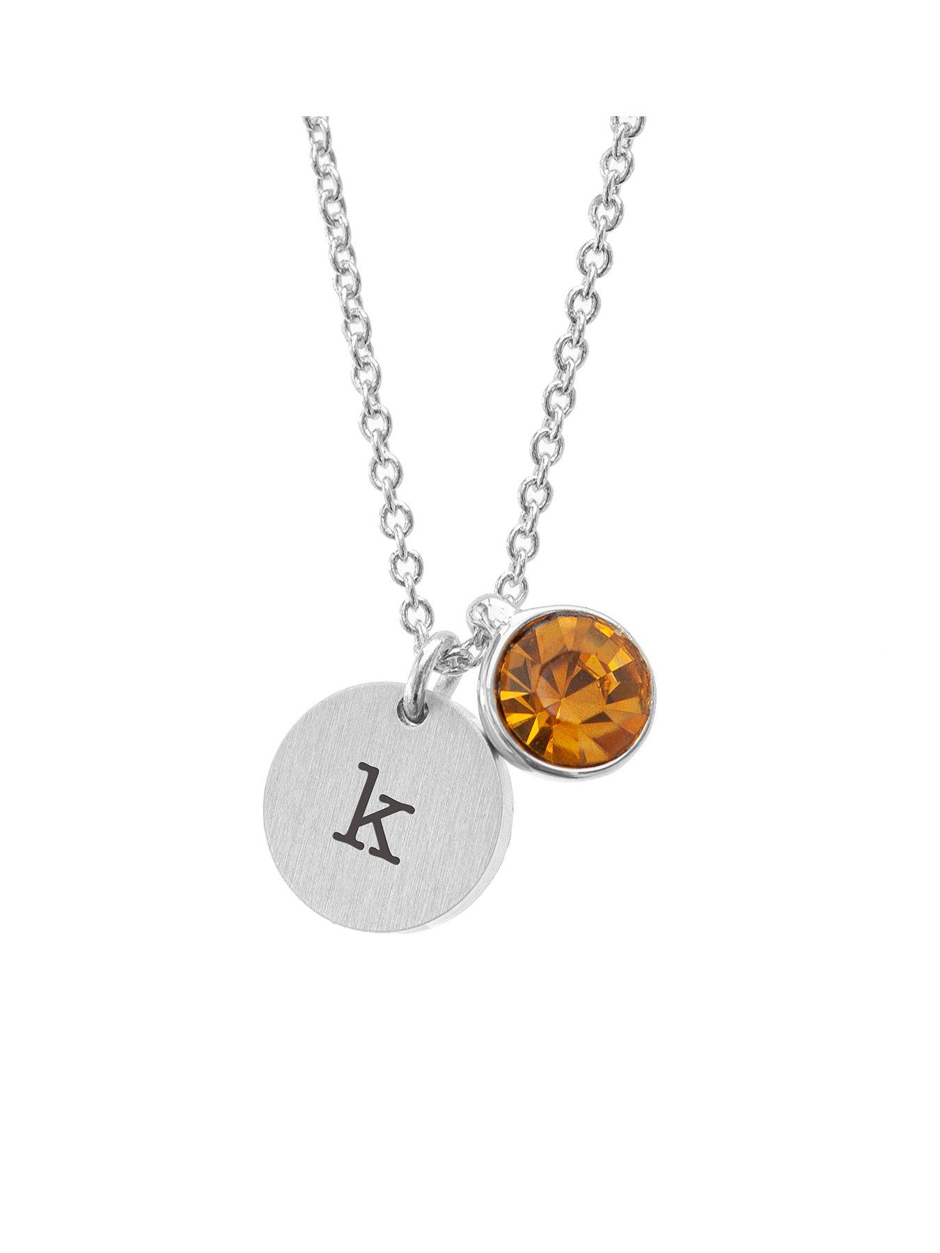 undefined Personalised Silver Birthstone Crystal and Disc Necklace