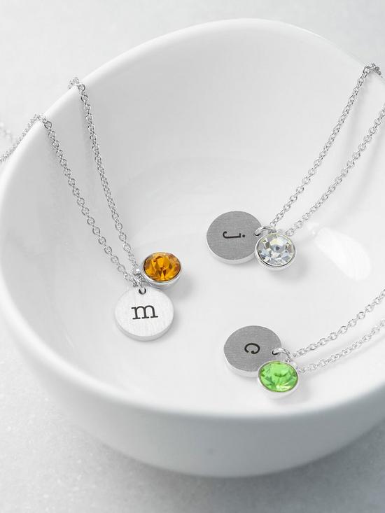 back image of treat-republic-personalised-silver-birthstone-crystal-and-disc-necklace