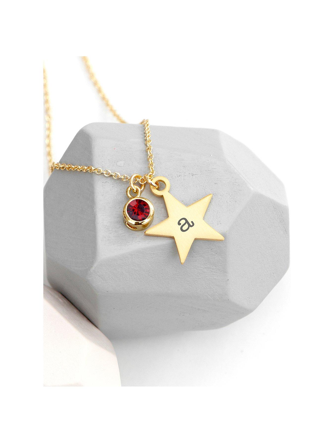 Treat Republic Personalised Gold Star with Birthstone Crystal Necklace
