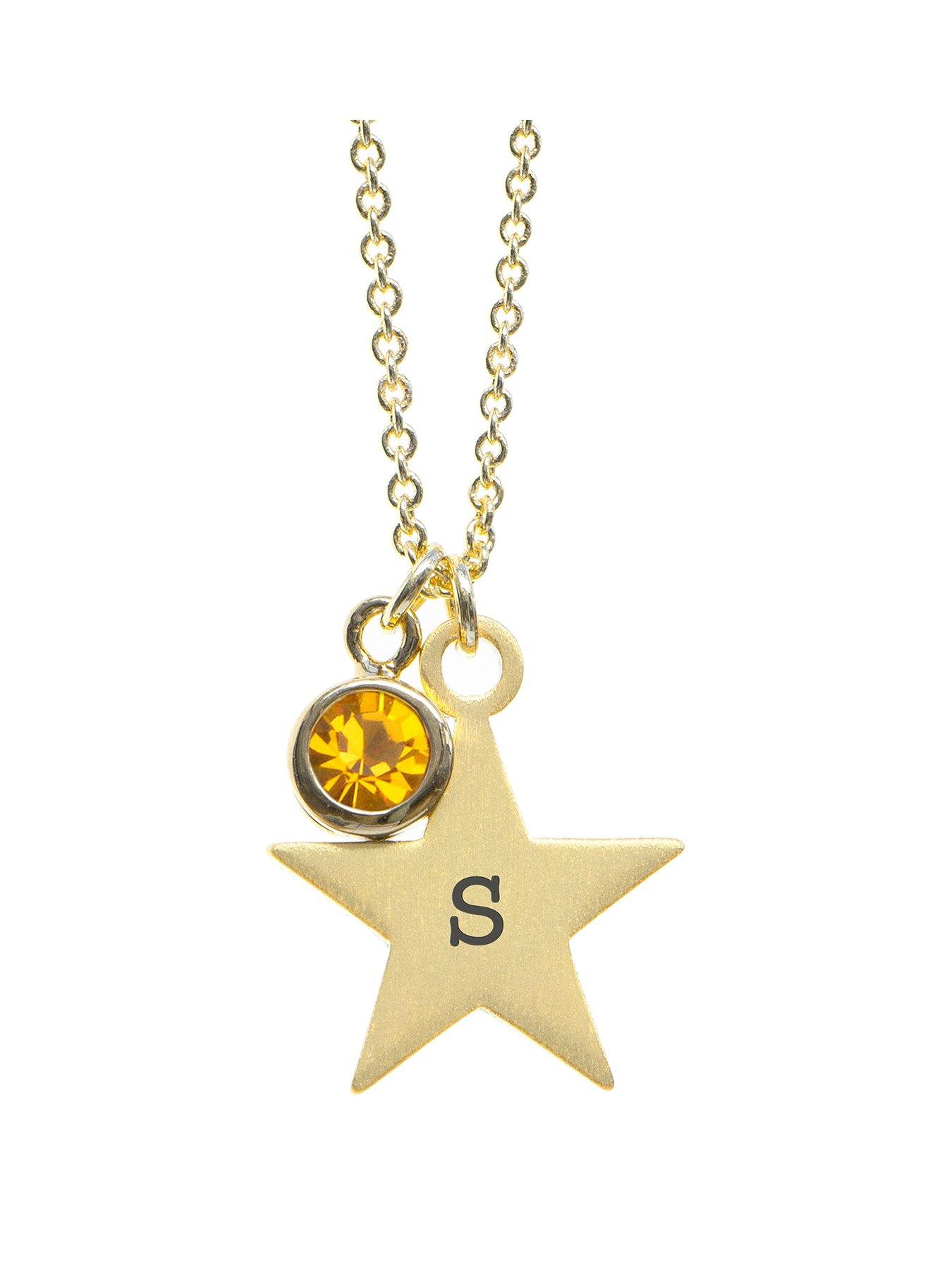 undefined Personalised Gold Star with Birthstone Crystal Necklace