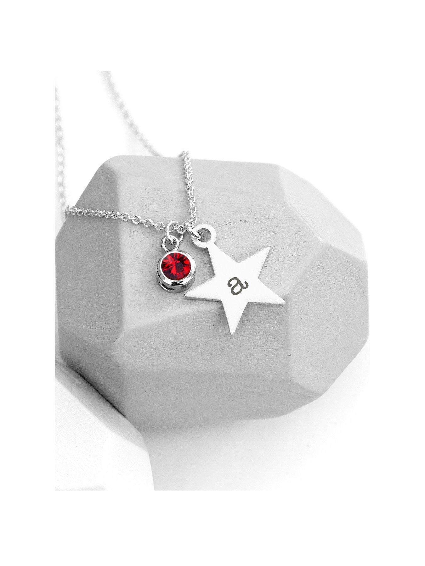 undefined Personalised Silver Star with Birthstone Crystal Necklace