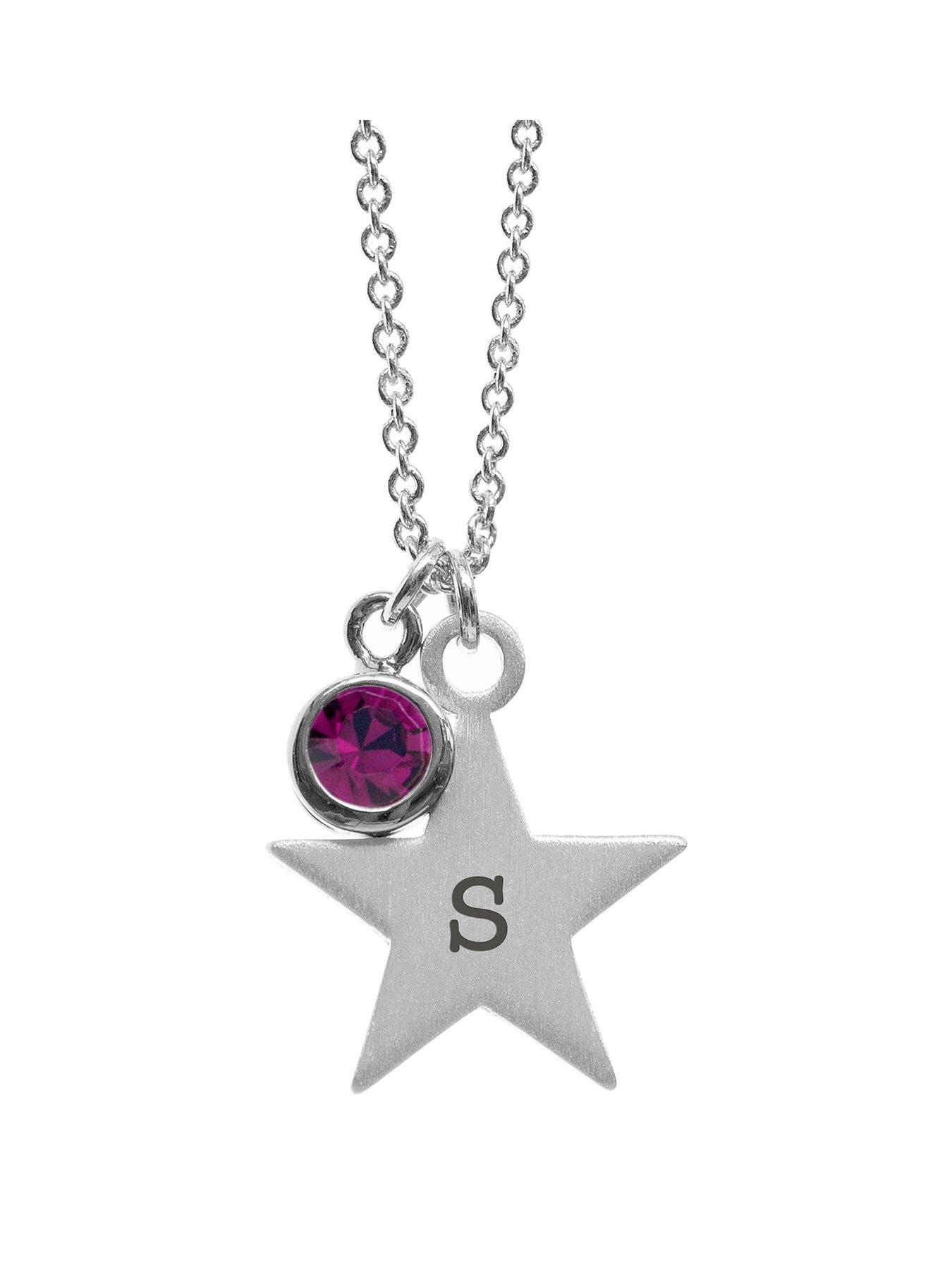 undefined Personalised Silver Star with Birthstone Crystal Necklace