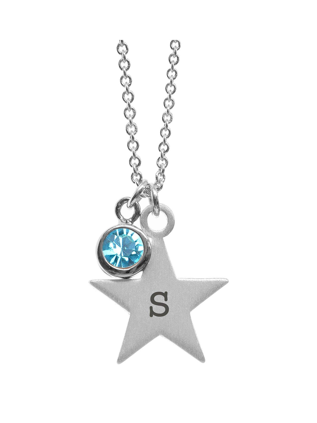 undefined Personalised Silver Star with Birthstone Crystal Necklace