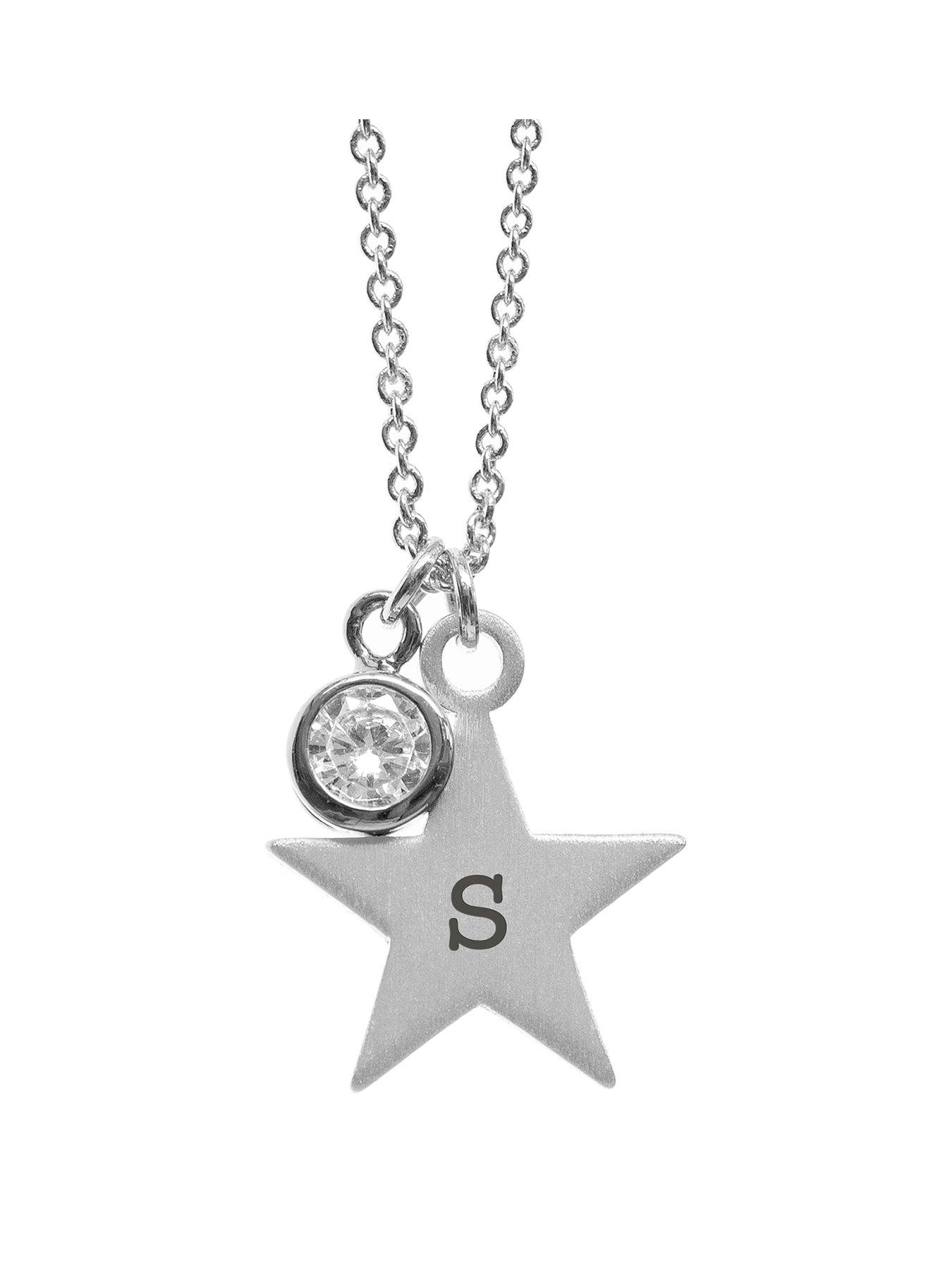undefined Personalised Silver Star with Birthstone Crystal Necklace