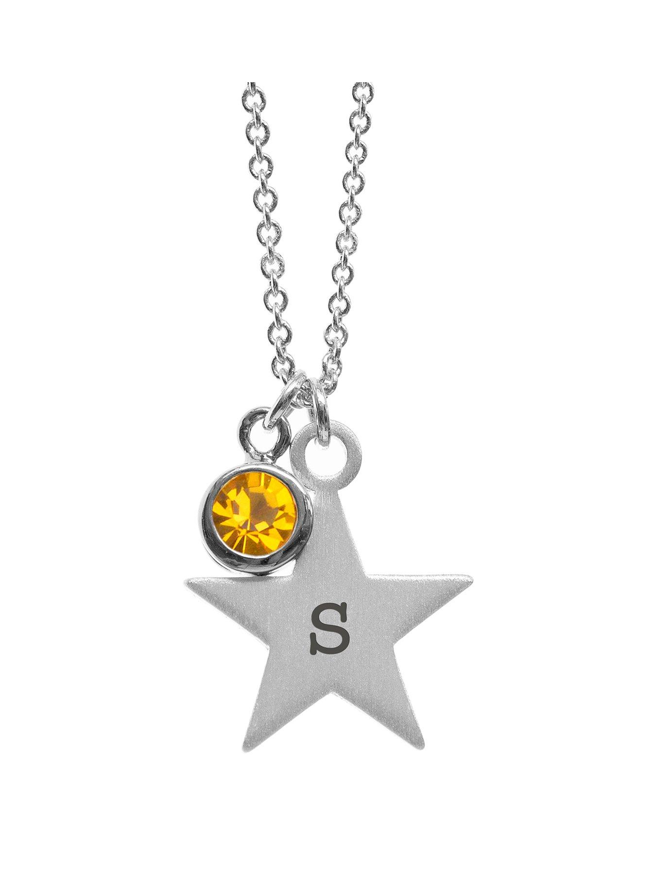 undefined Personalised Silver Star with Birthstone Crystal Necklace