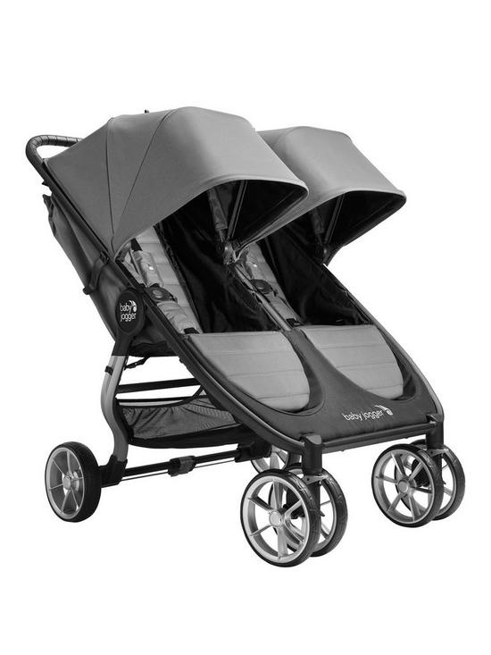front image of baby-jogger-city-mini-2-double-pushchair-stone-grey