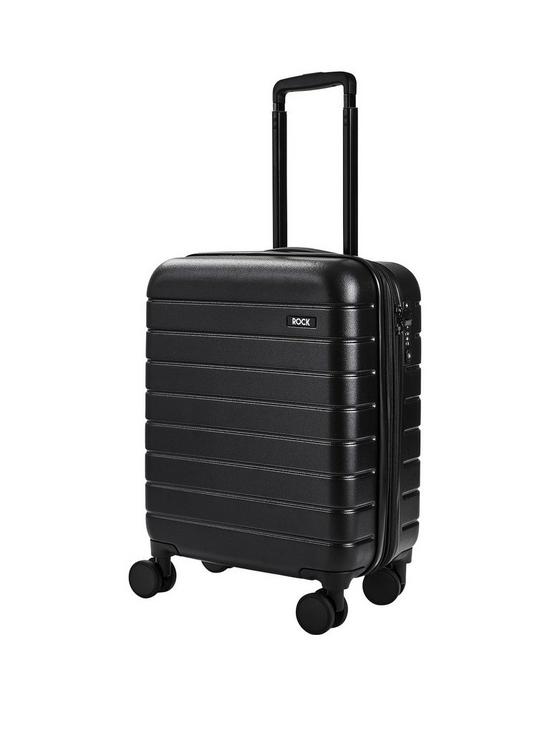 front image of rock-luggage-novo-carry-on-8-wheel-suitcase-black