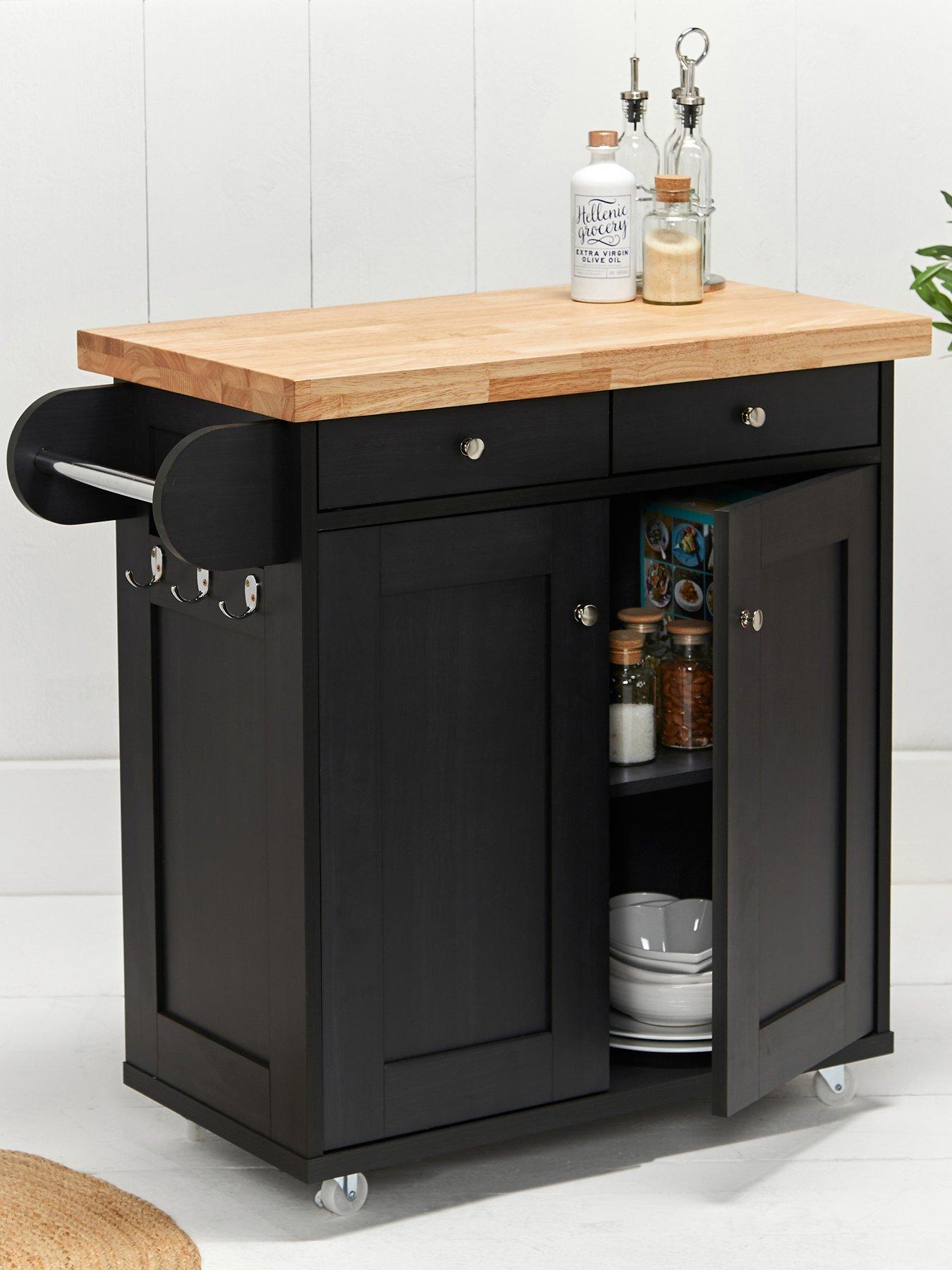 undefined Portland 2 Door, 2 Drawer Kitchen Cart - Black