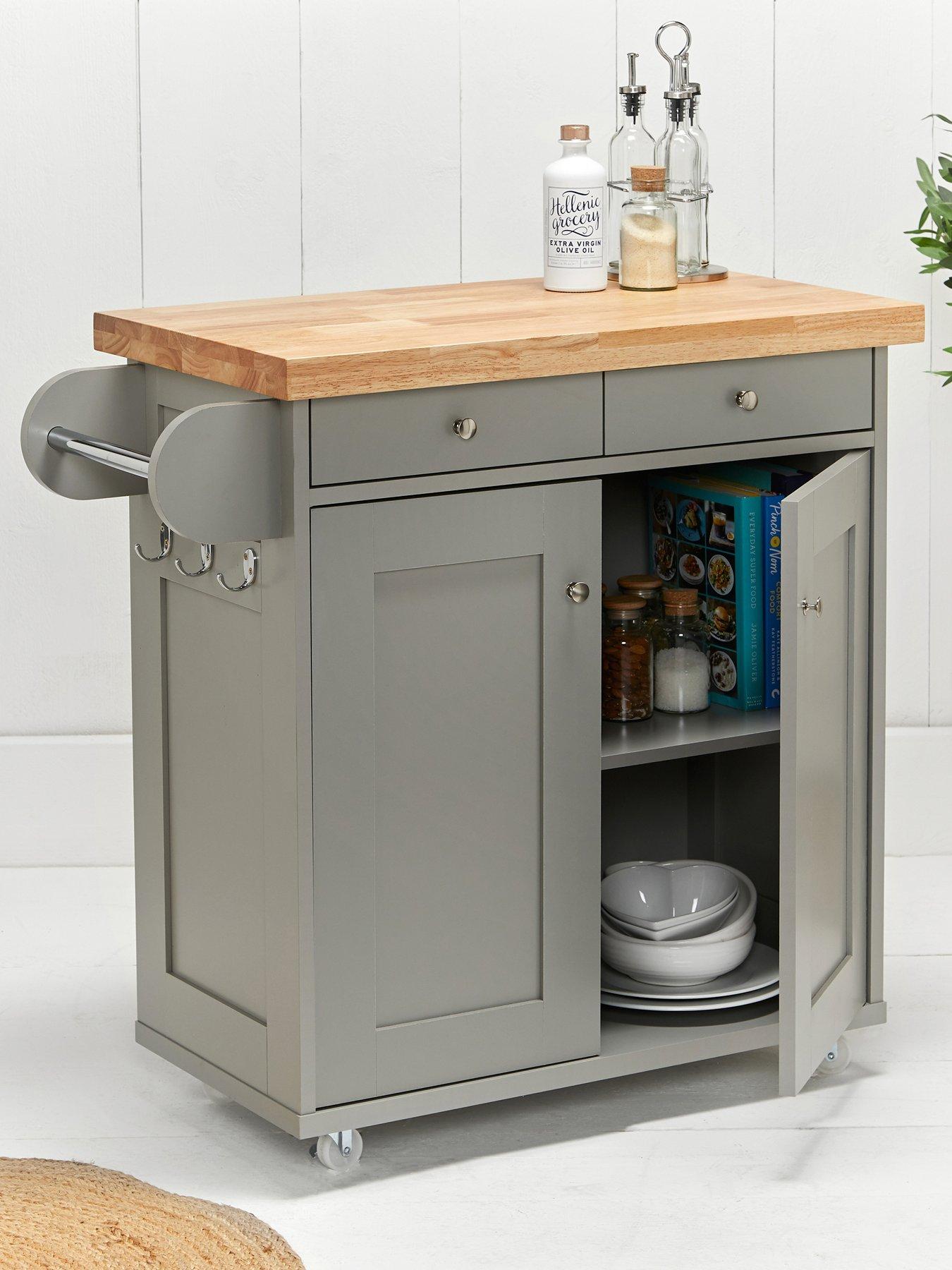 LPD Furniture Portland 2 Door, 2 Drawer Kitchen Cart - Grey