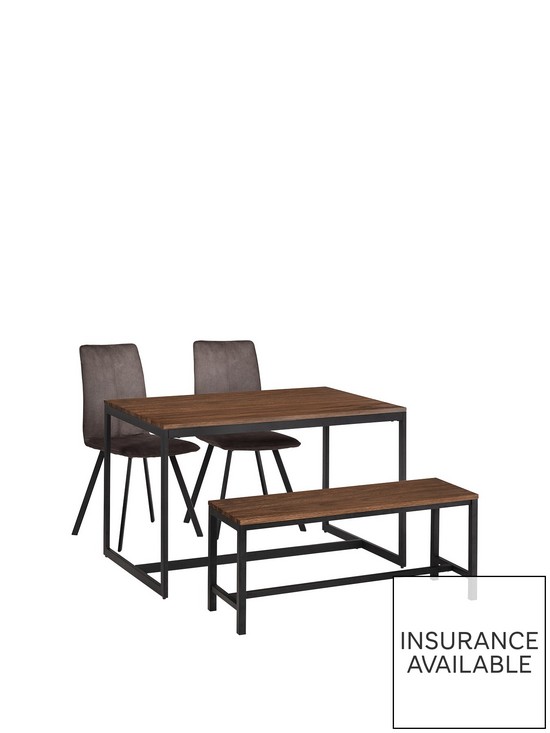 front image of julian-bowen-tribeca-120-cm-dining-table-bench-2-monroe-chairs-walnut