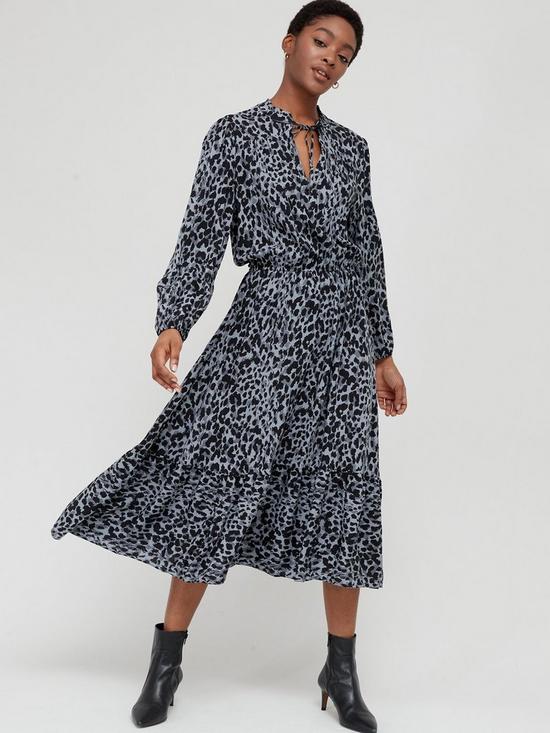 front image of v-by-very-elasticated-waist-printed-midi-dress-animal-print