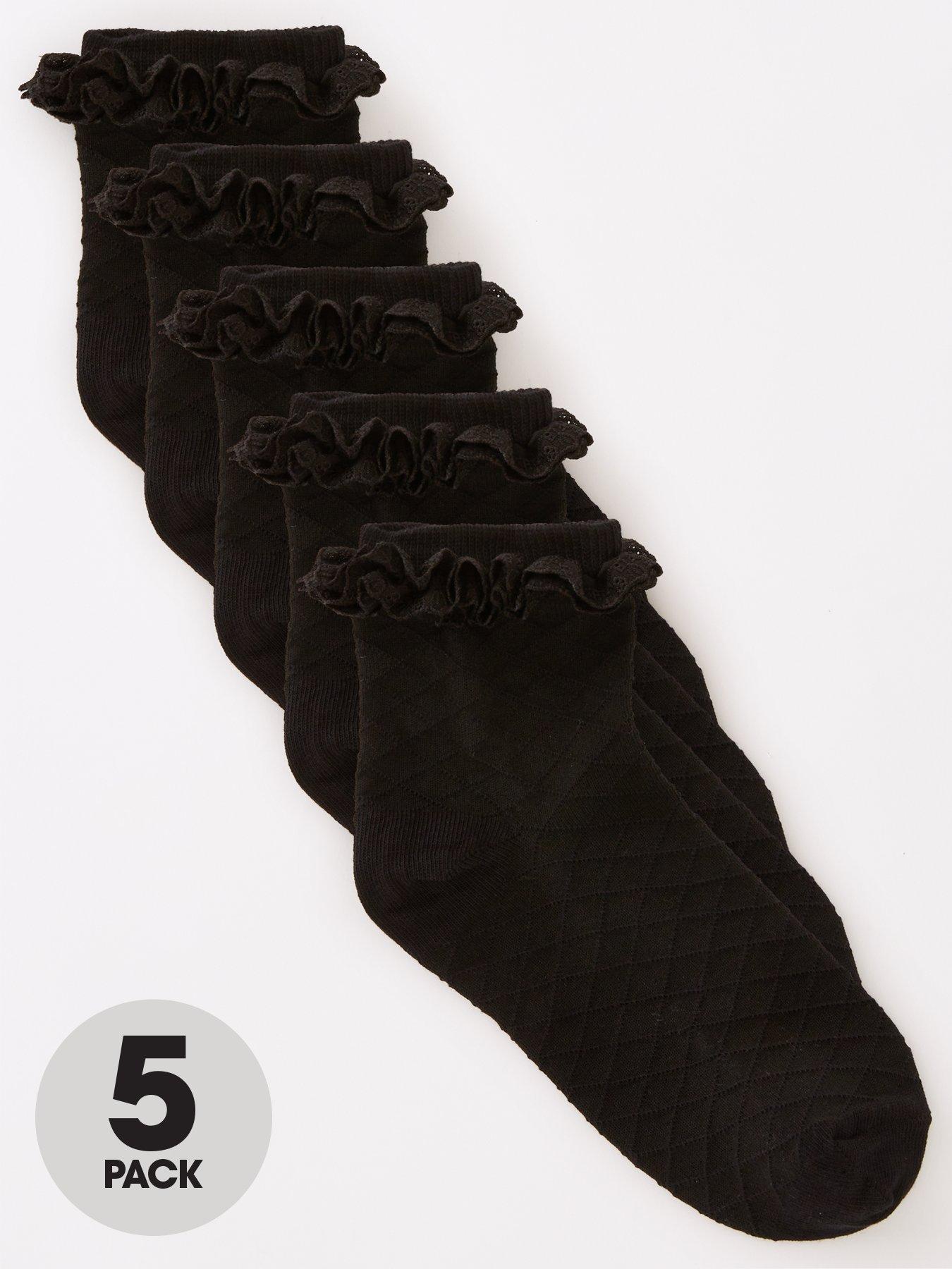 Image 1 of 3 of The Very Collection Girls 5 Pack Black Frill Socks - Black