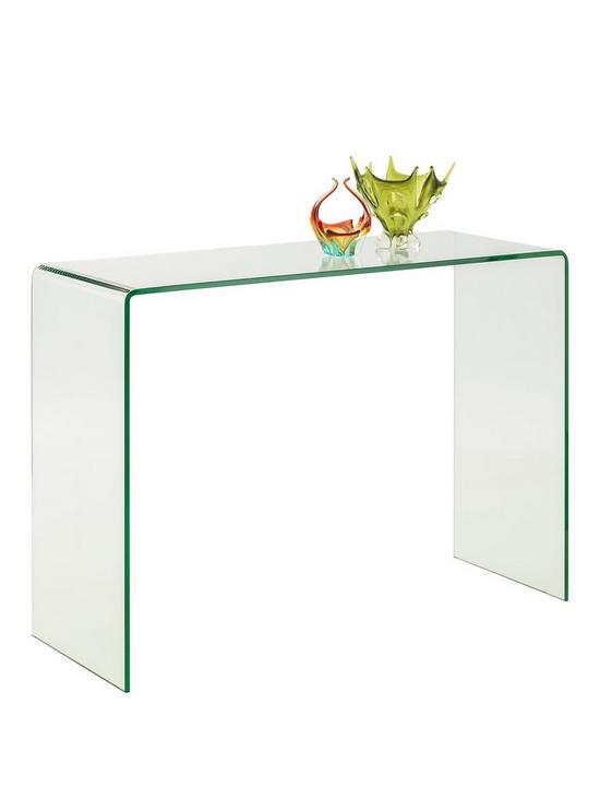 front image of julian-bowen-amalfi-ready-assembled-bent-glass-console-table