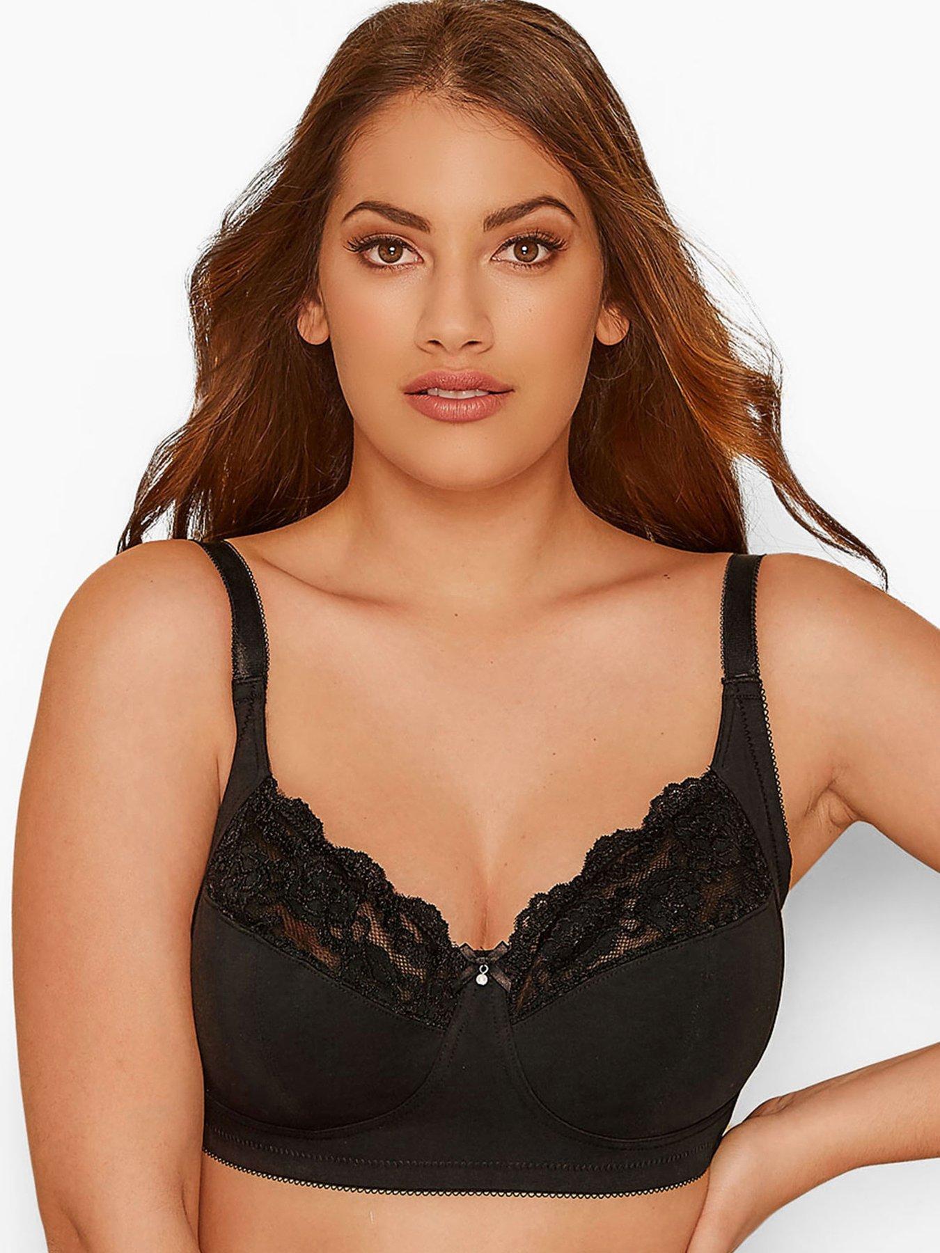 Yours Clothing Black Non Wired Cotton Lace Trim Bra