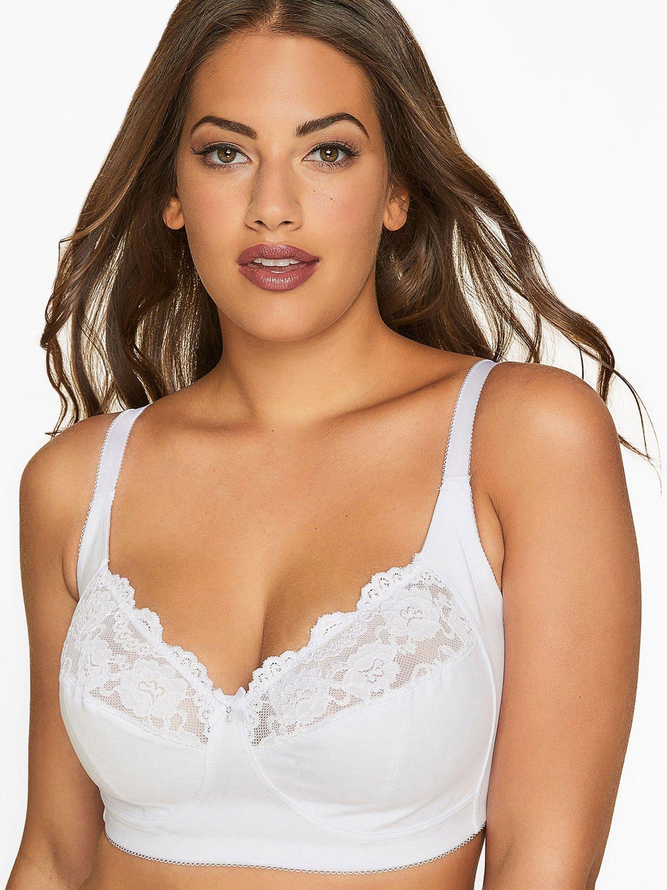 front image of yours-white-non-wired-cotton-lace-trim-bra