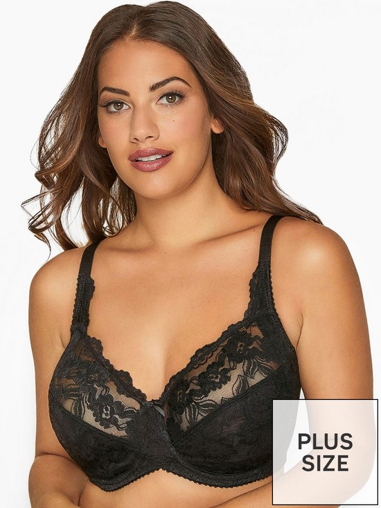 front image of yours-clothing-black-stretch-lace-underwire-bra