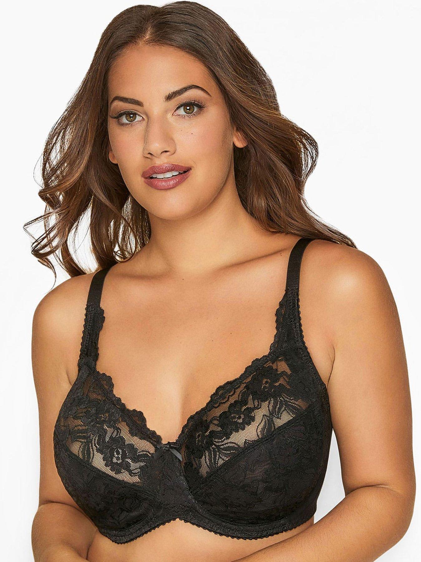Image 1 of 1 of Yours Clothing Black Stretch Lace Underwire Bra
