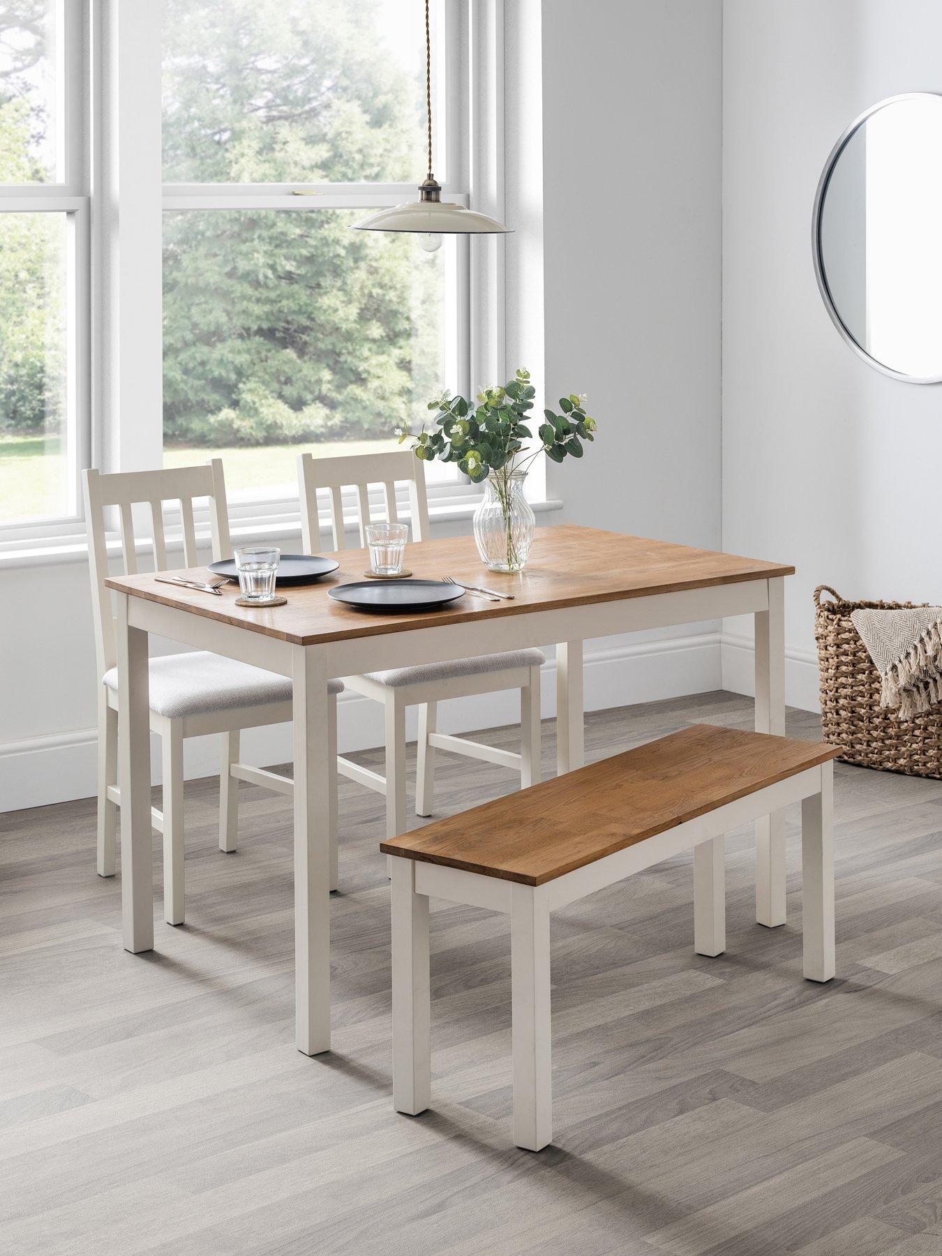Julian Bowen Coxmoor 118 cm Solid Oak Dining Table + 2 Chairs and 1 Bench