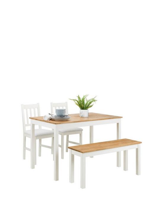 front image of julian-bowen-coxmoor-dining-table-2-chairs-and-1-bench