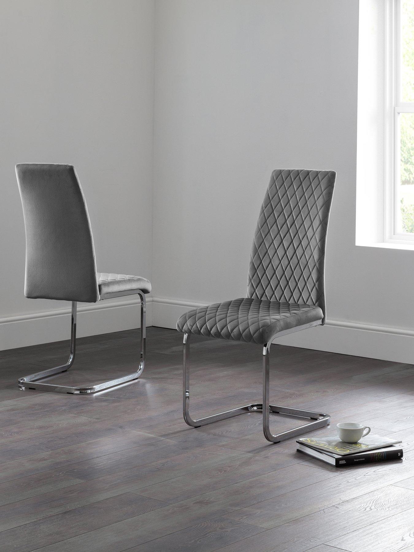 Julian Bowen Calabria Set of 4 Velvet Cantilever Dining Chairs - Grey