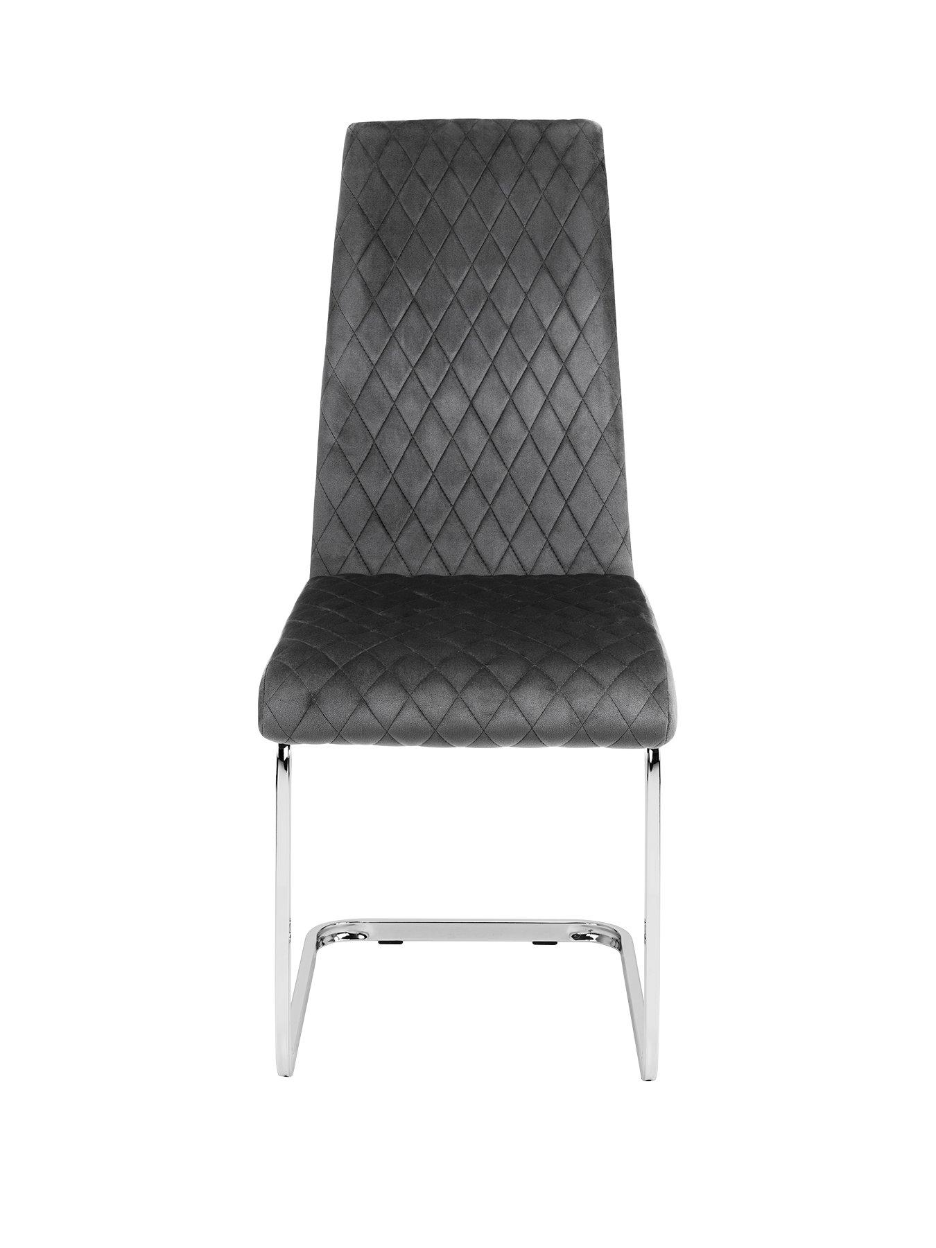  image of julian-bowen-calabria-set-of-4-velvet-cantilever-dining-chairs-grey