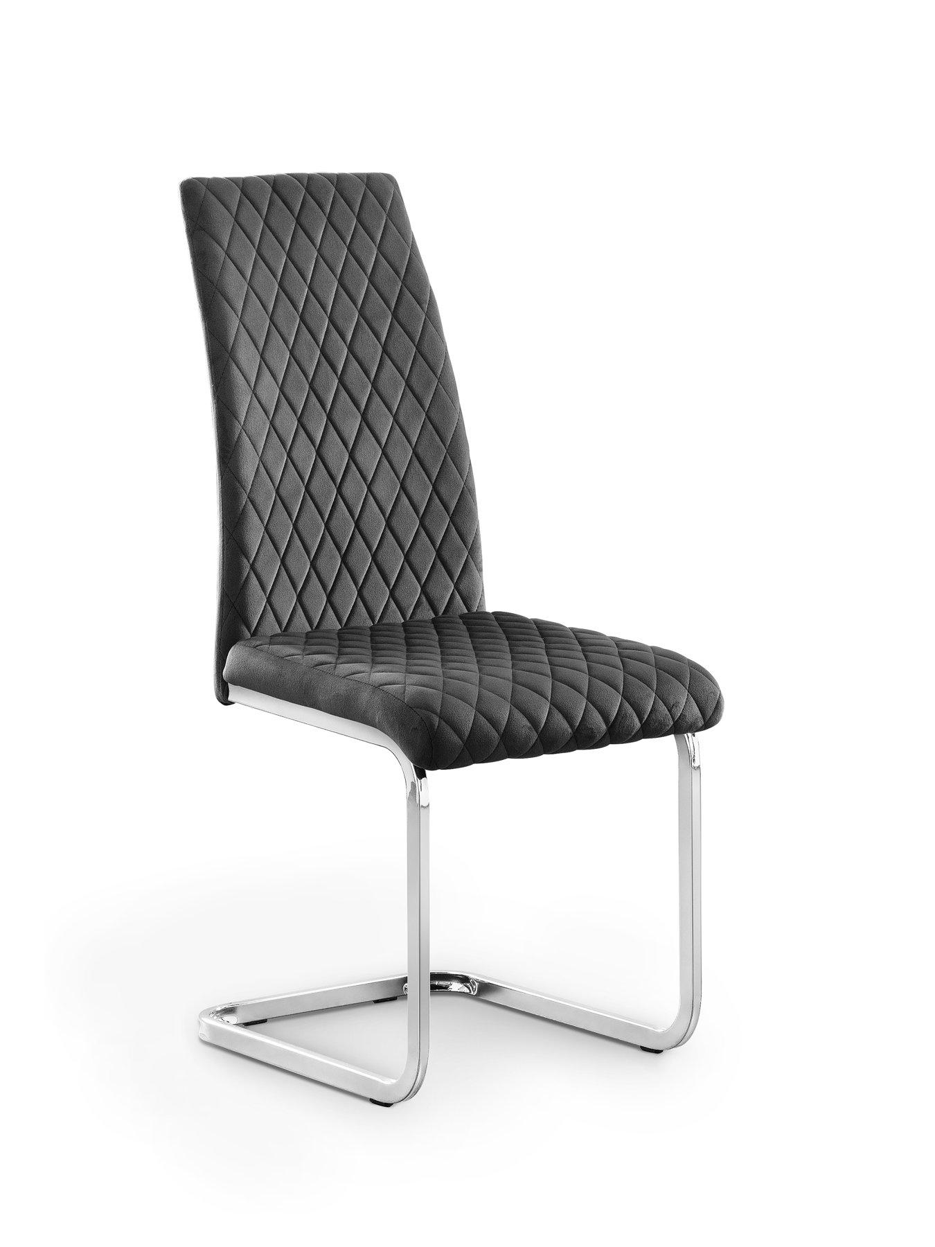  image of julian-bowen-calabria-set-of-4-velvet-cantilever-dining-chairs-grey