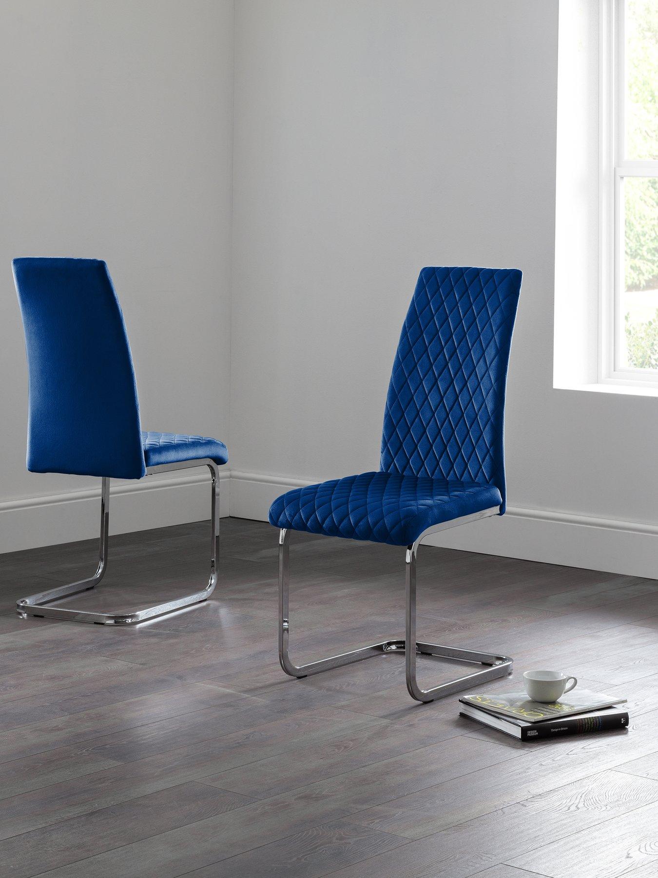 Julian Bowen Calabria Set of 4 Velvet Cantilever Dining Chairs - Blue