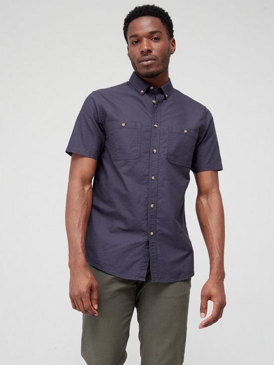 front image of very-man-short-sleeve-double-pocket-oxford-shirt-navy