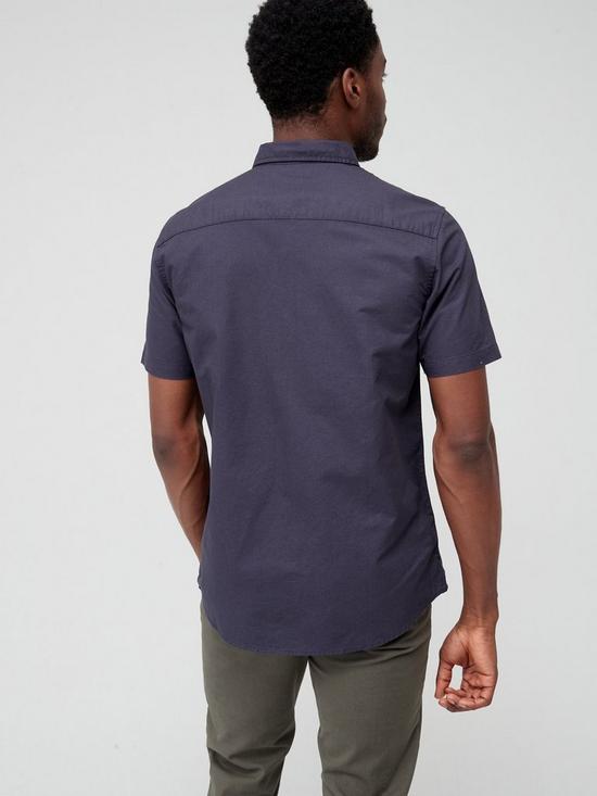 stillFront image of very-man-short-sleeve-double-pocket-oxford-shirt-navy