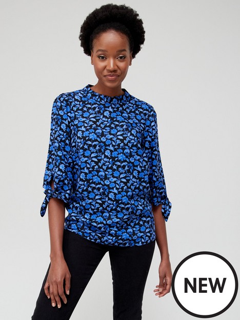 v-by-very-tie-sleeve-printed-shell-top-blue-floral