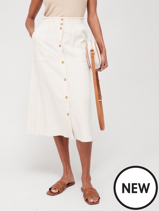 front image of v-by-very-linen-mix-button-front-midi-skirt